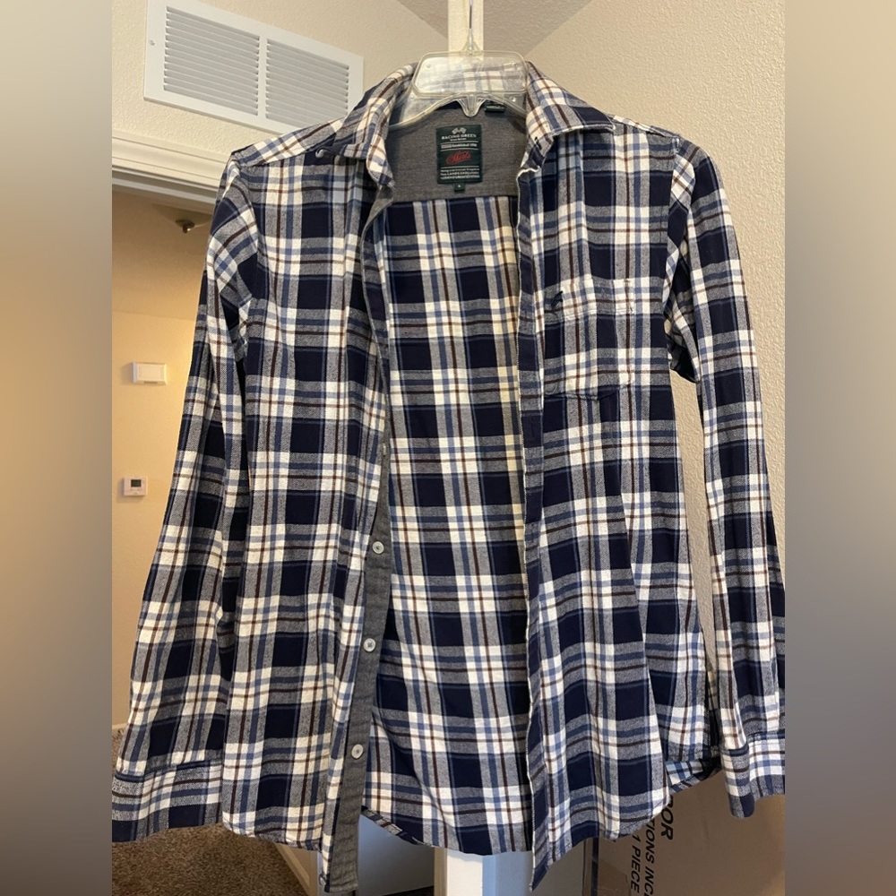 Navy plaid button up